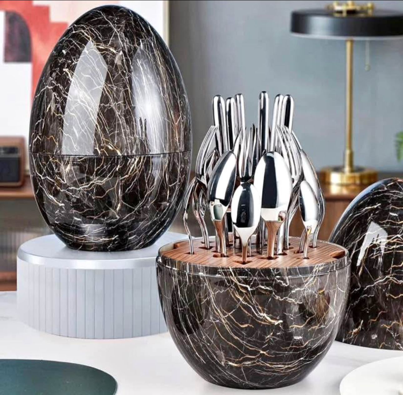 Set de Cubiertos 6 Puestos en Huevo